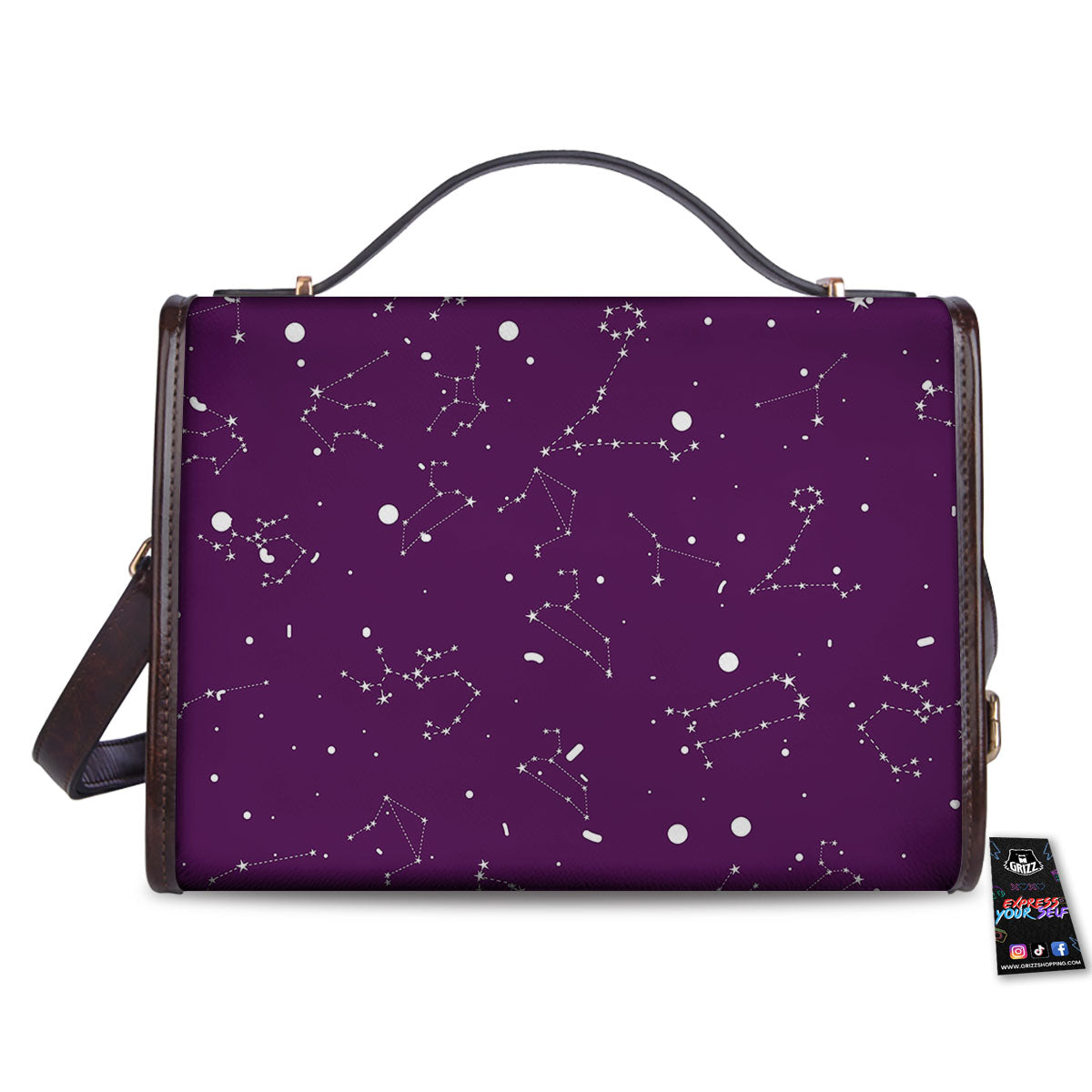 Stars Purple Zodiac Print Pattern Women's Satchel Bag