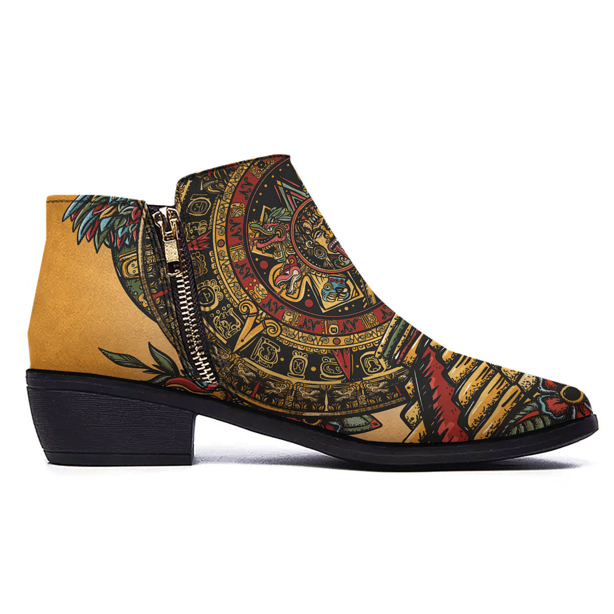Statue Ancient Mayan Print Ankle Boots-grizzshop