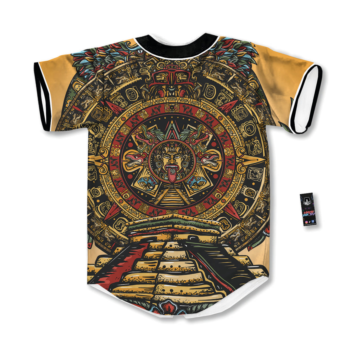 Statue Ancient Mayan Print Baseball Jersey-grizzshop