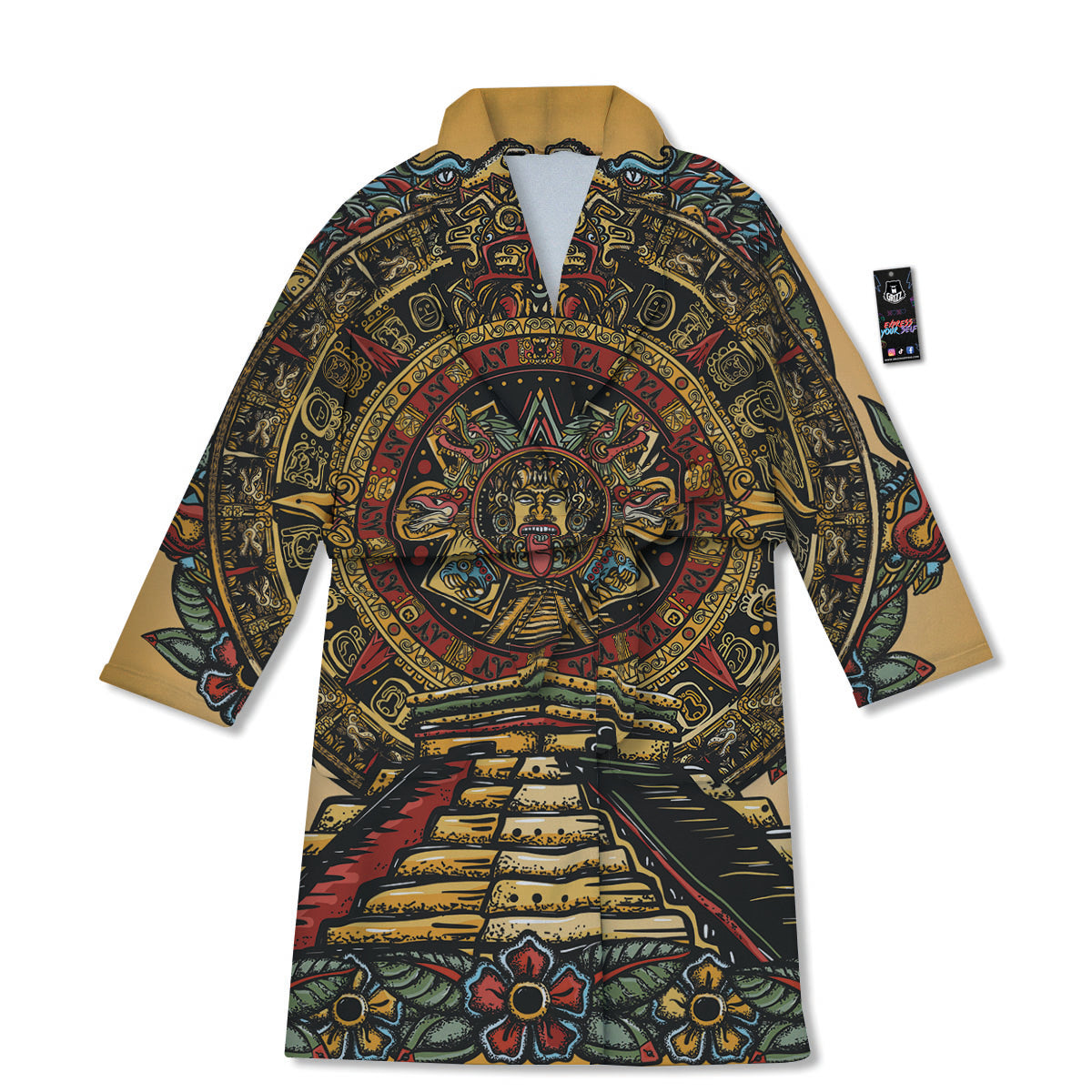 Statue Ancient Mayan Print Bathrobe-grizzshop