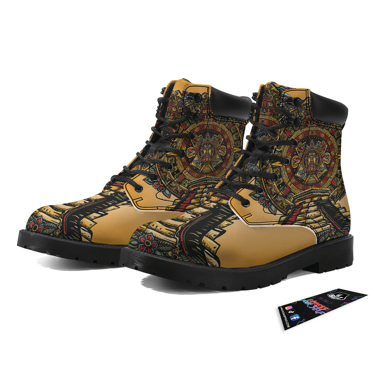 Statue Ancient Mayan Print Boots-grizzshop