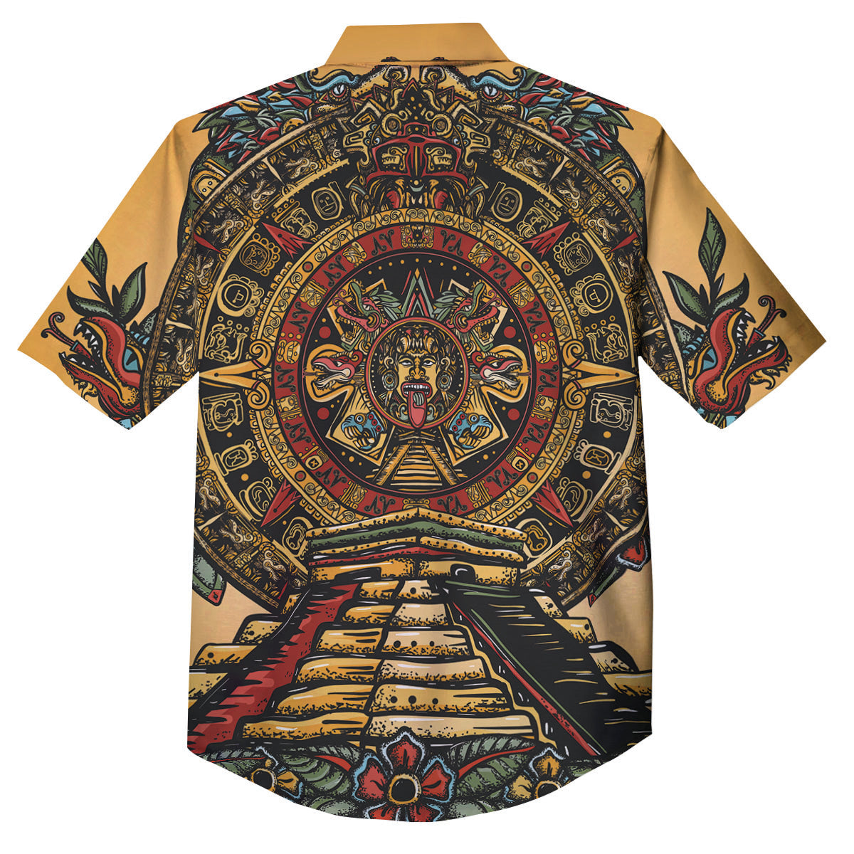 Statue Ancient Mayan Print Button Up Shirt-grizzshop