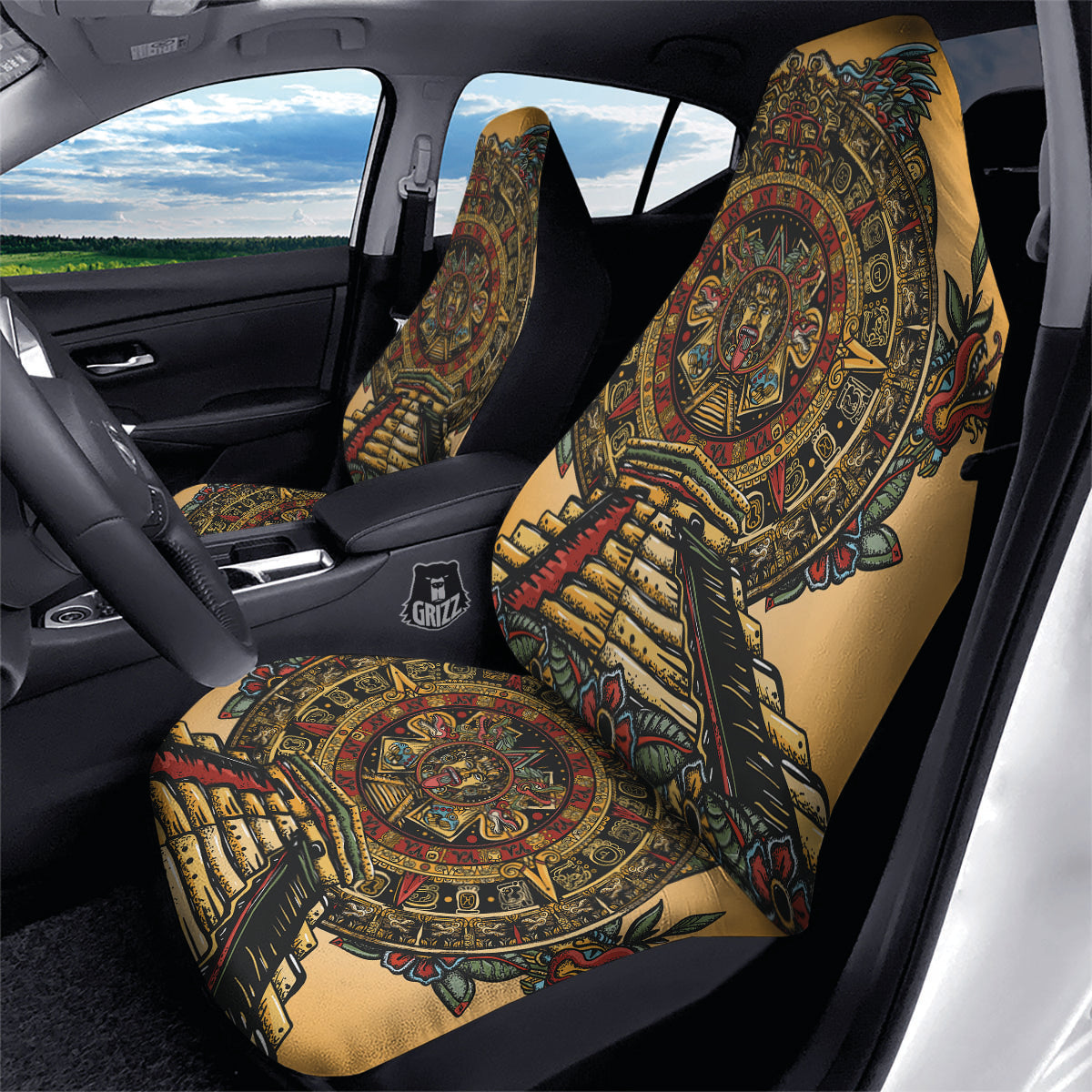 Statue Ancient Mayan Print Car Seat Covers-grizzshop