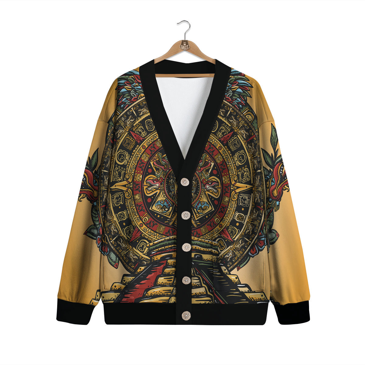 Statue Ancient Mayan Print Cardigan-grizzshop