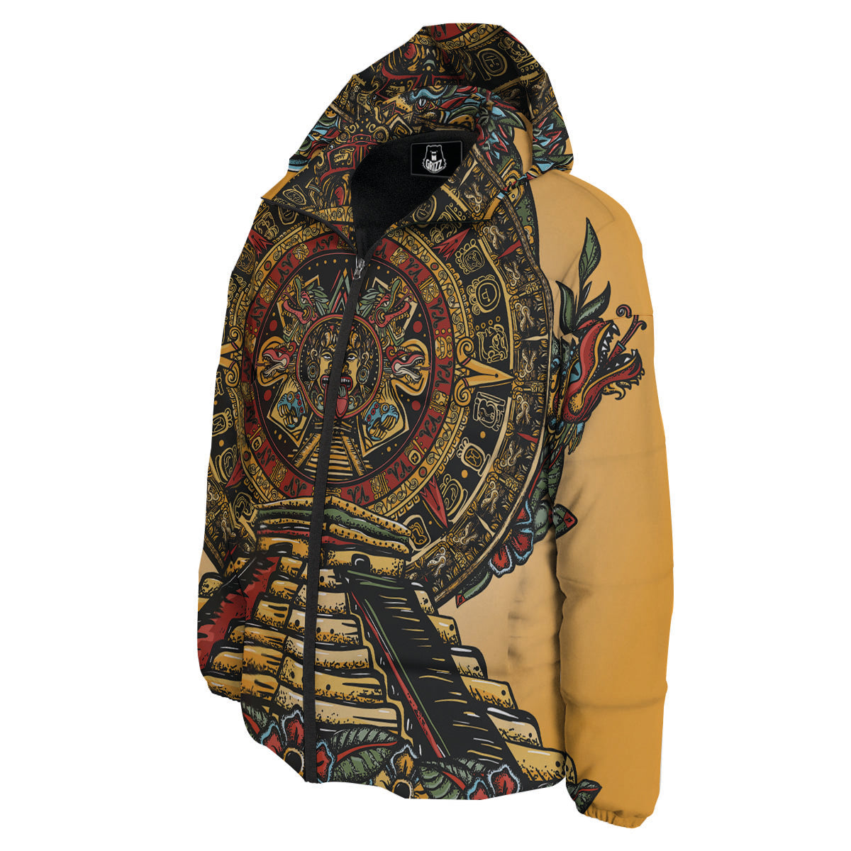Statue Ancient Mayan Print Down Jacket-grizzshop