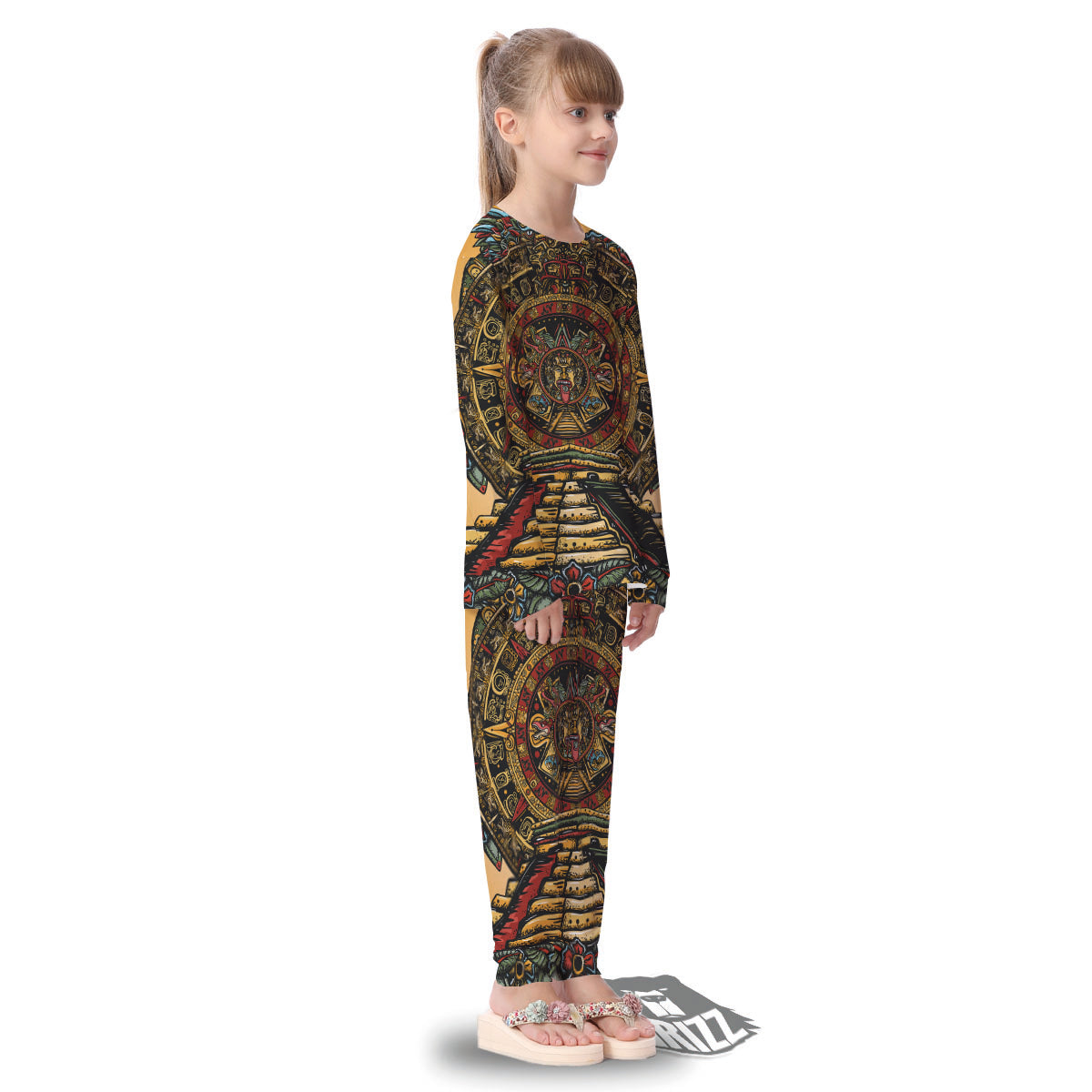 Statue Ancient Mayan Print Kid's Pajamas-grizzshop