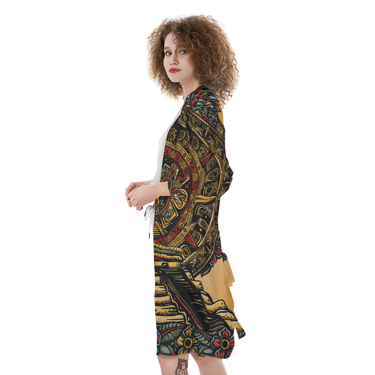 Statue Ancient Mayan Print Kimono-grizzshop