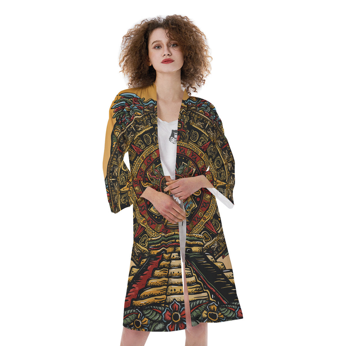 Statue Ancient Mayan Print Kimono-grizzshop
