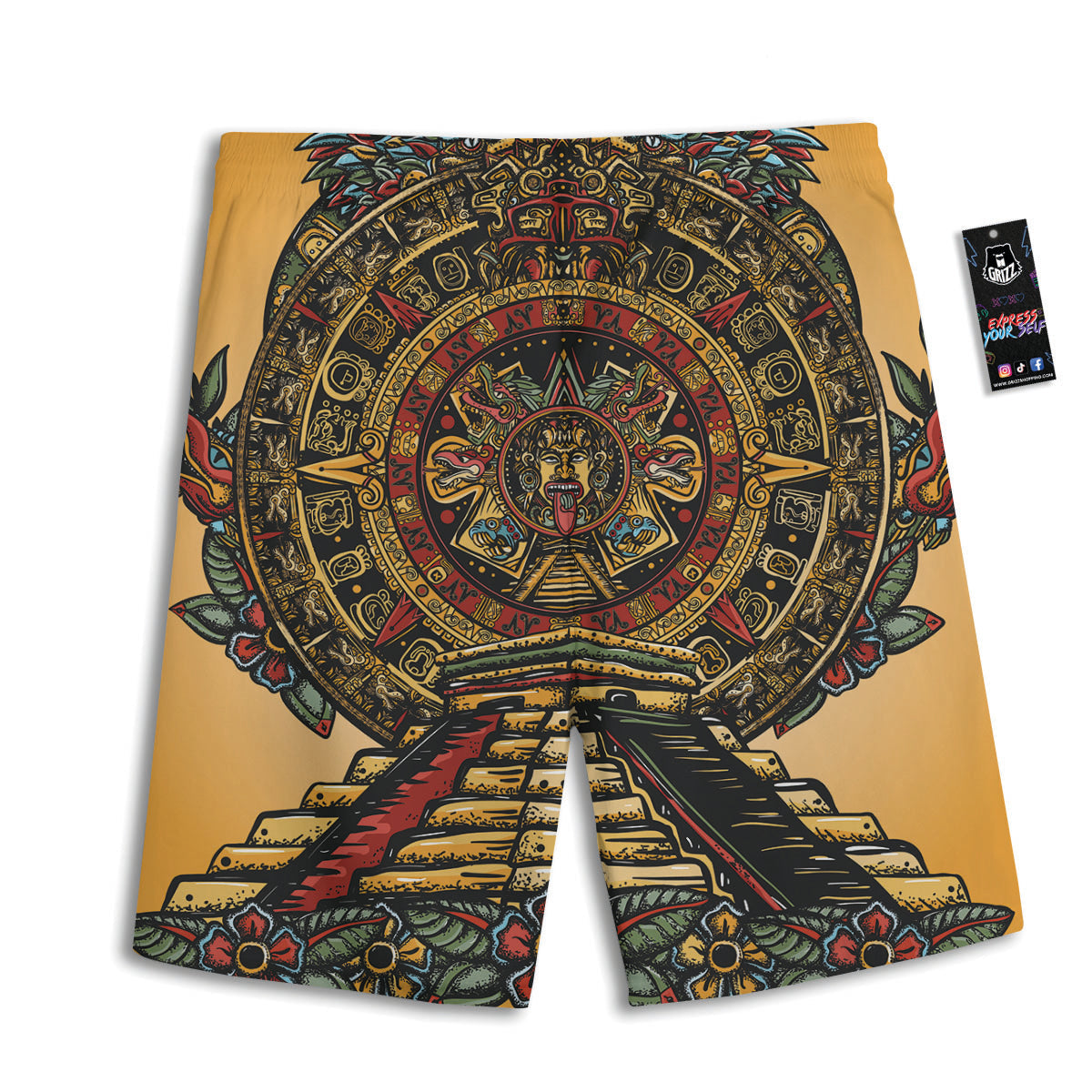 Statue Ancient Mayan Print Men's Athletic Shorts