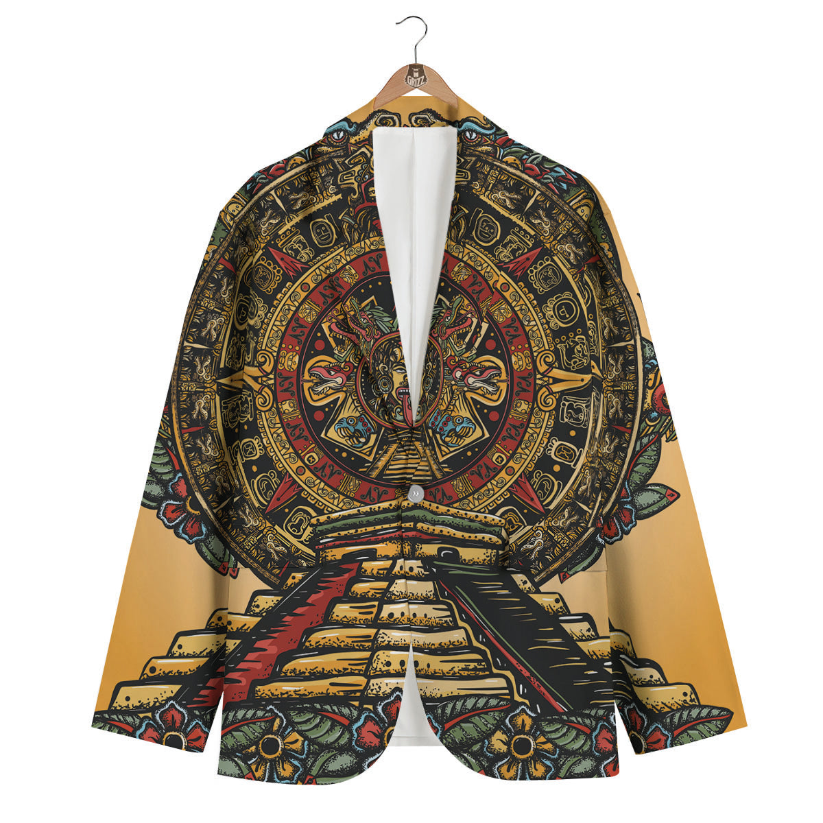 Statue Ancient Mayan Print Men's Blazer-grizzshop
