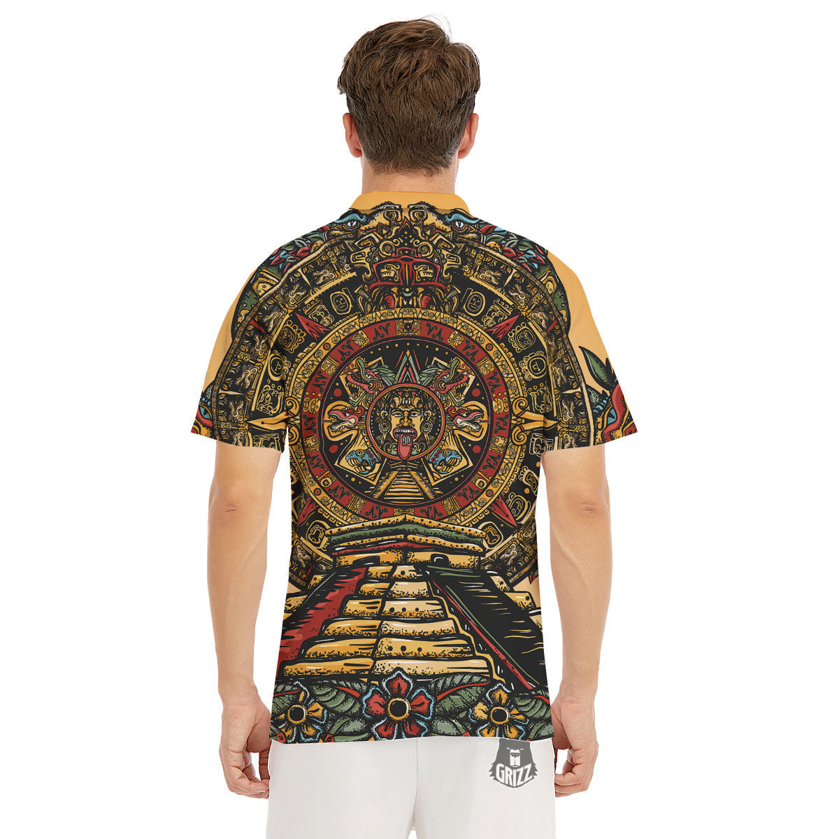 Statue Ancient Mayan Print Men's Golf Shirts-grizzshop