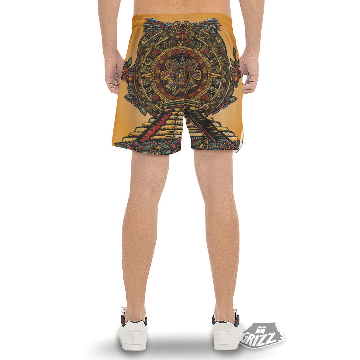 Statue Ancient Mayan Print Men's Gym Shorts-grizzshop