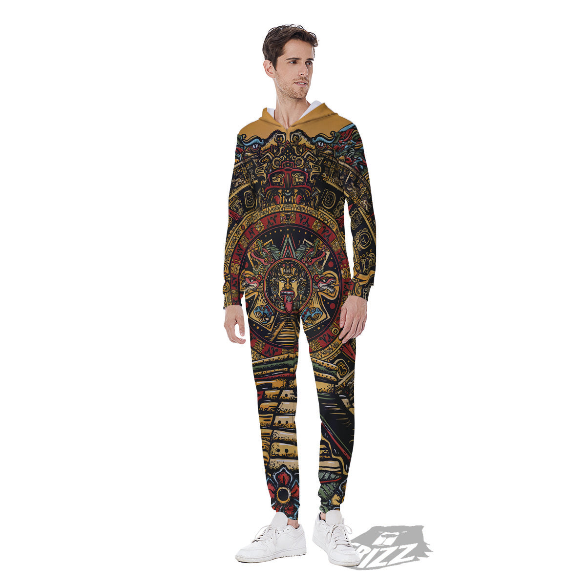 Statue Ancient Mayan Print Men's Jumpsuit-grizzshop
