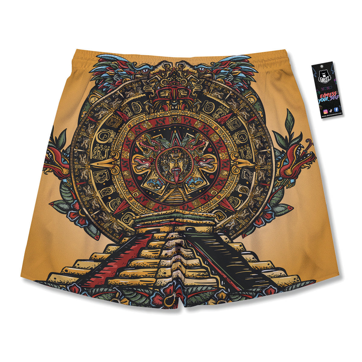 Statue Ancient Mayan Print Men's Running Shorts-grizzshop