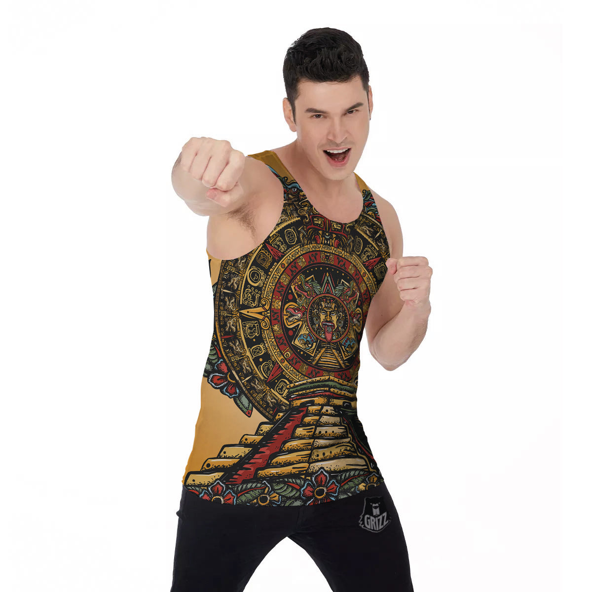 Statue Ancient Mayan Print Men's Tank Top-grizzshop