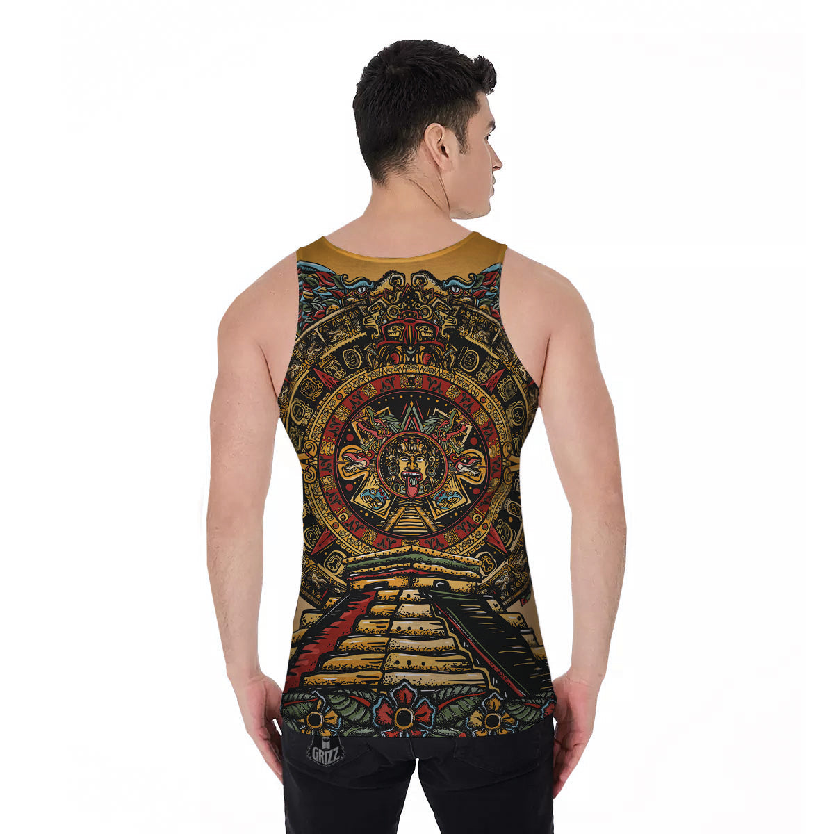 Statue Ancient Mayan Print Men's Tank Top-grizzshop