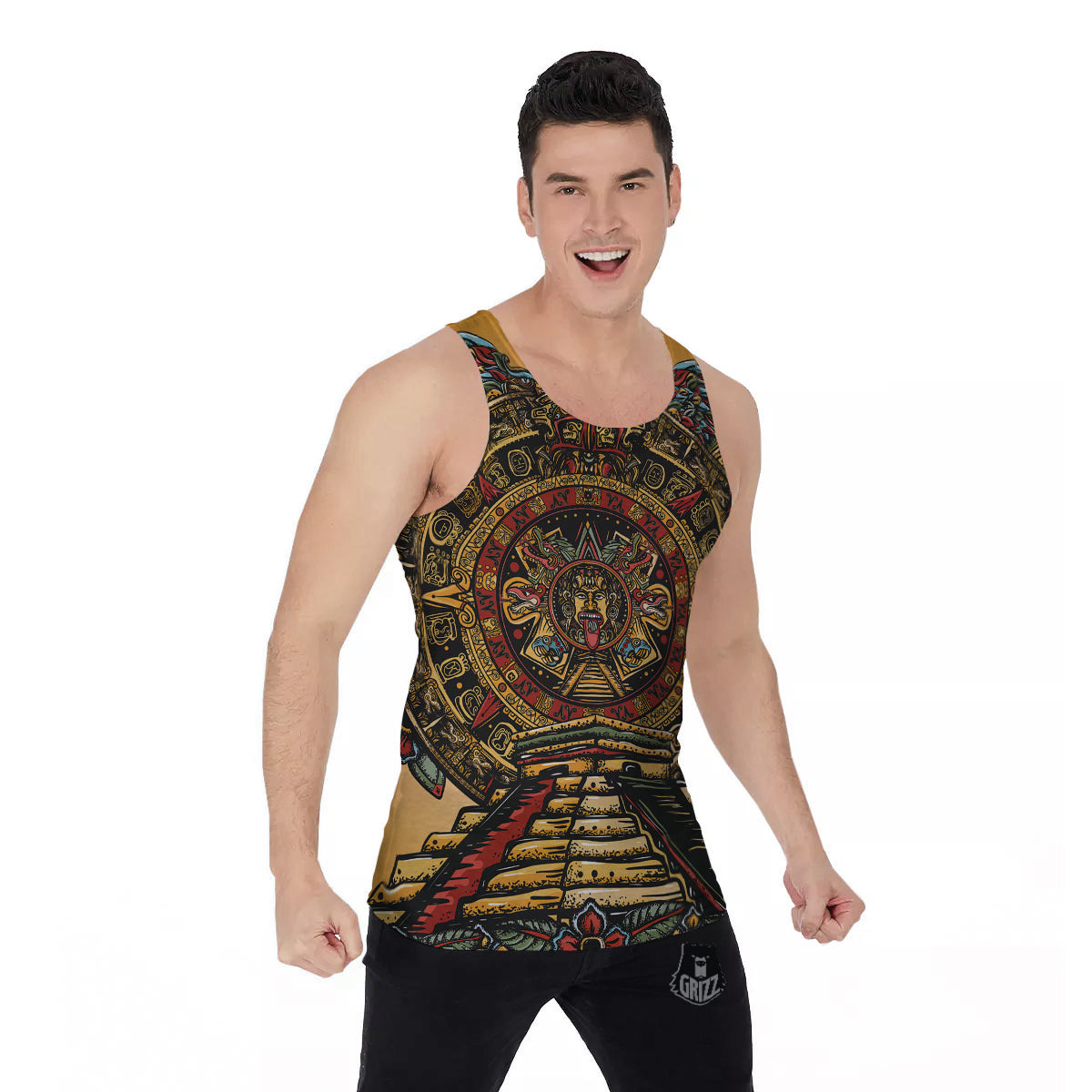Statue Ancient Mayan Print Men's Tank Top-grizzshop
