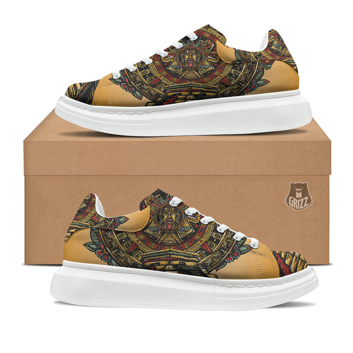 Statue Ancient Mayan Print Platform Shoes-grizzshop
