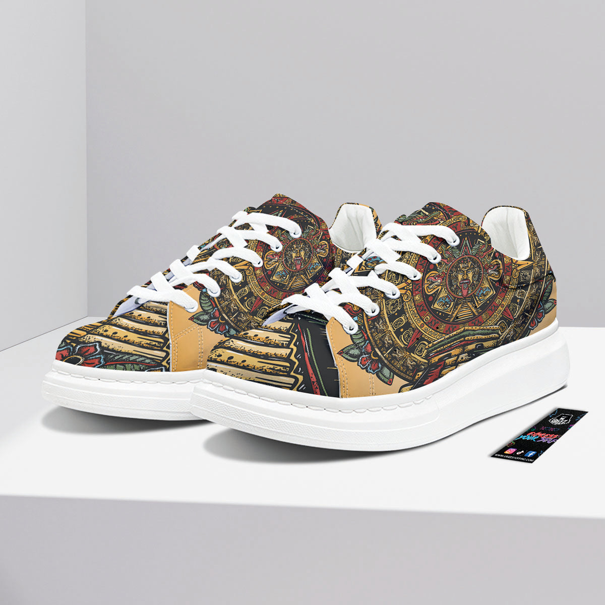 Statue Ancient Mayan Print Platform Shoes-grizzshop