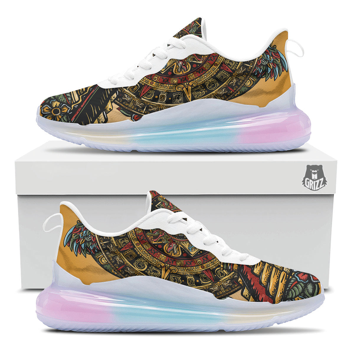 Statue Ancient Mayan Print Running Sneakers-grizzshop