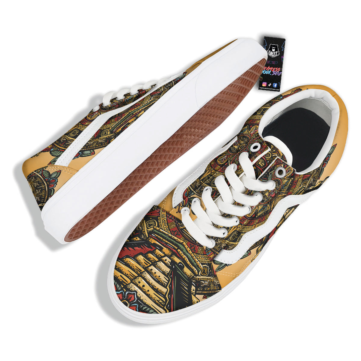 Statue Ancient Mayan Print Skate Shoes-grizzshop