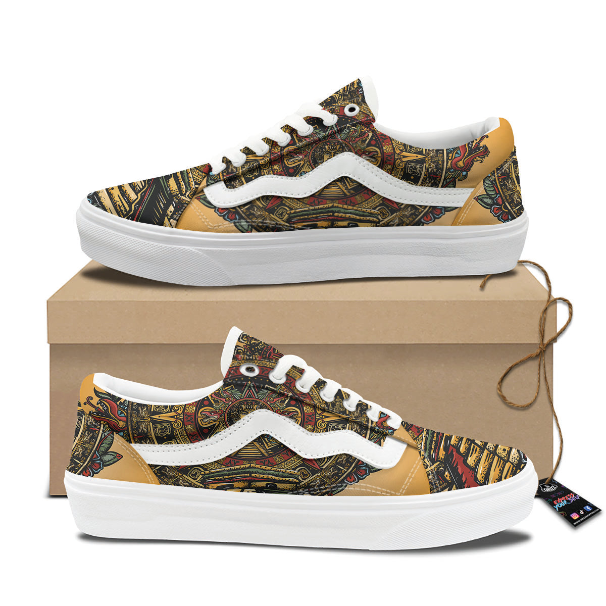Statue Ancient Mayan Print Skate Shoes-grizzshop
