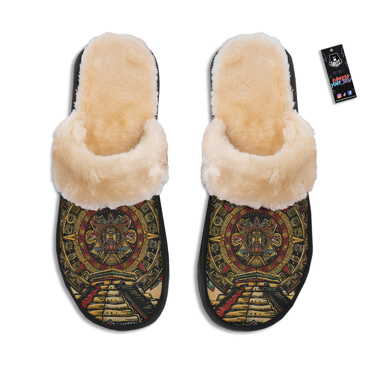 Statue Ancient Mayan Print Slippers-grizzshop