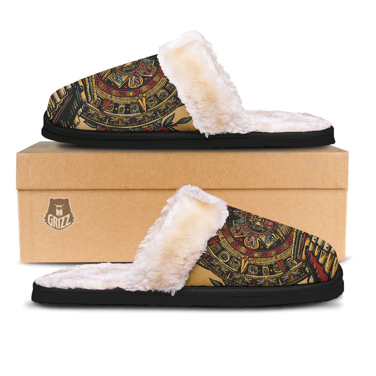 Statue Ancient Mayan Print Slippers-grizzshop