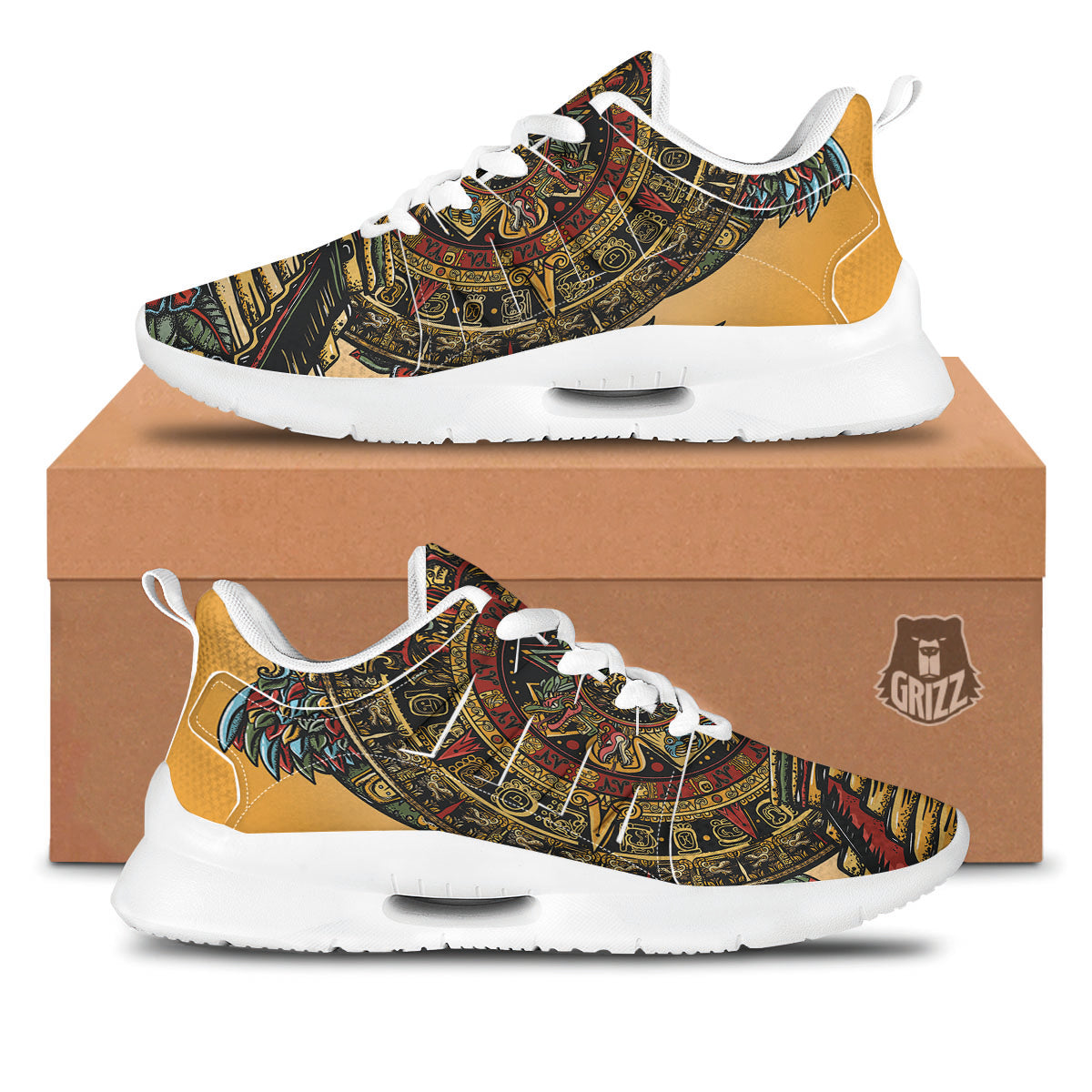 Statue Ancient Mayan Print Tennis Shoes-grizzshop