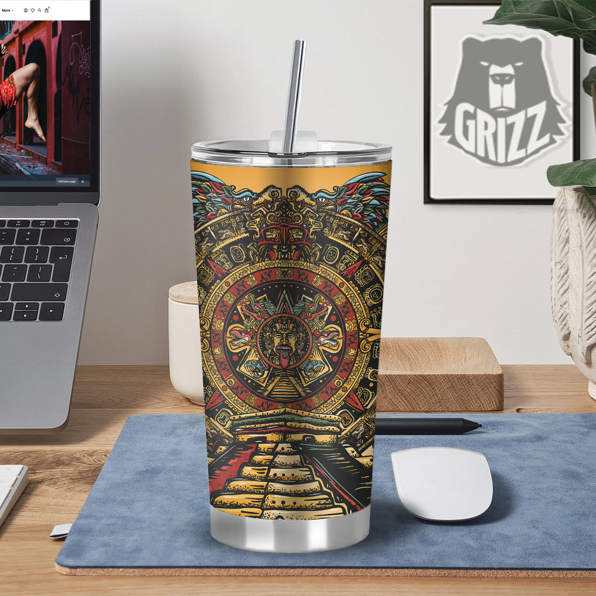 Statue Ancient Mayan Print Tumbler-grizzshop