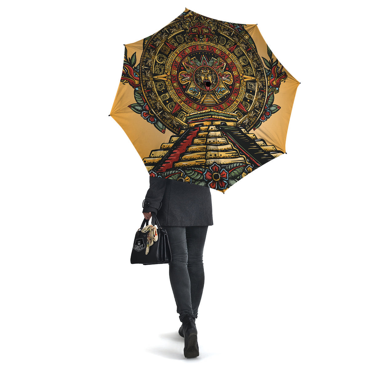 Statue Ancient Mayan Print Umbrella-grizzshop