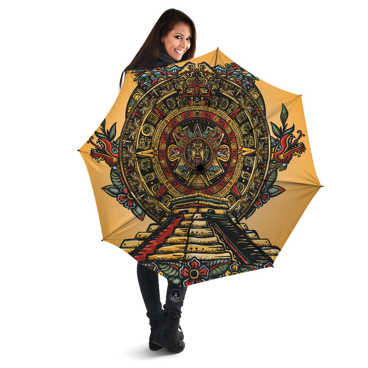 Statue Ancient Mayan Print Umbrella-grizzshop