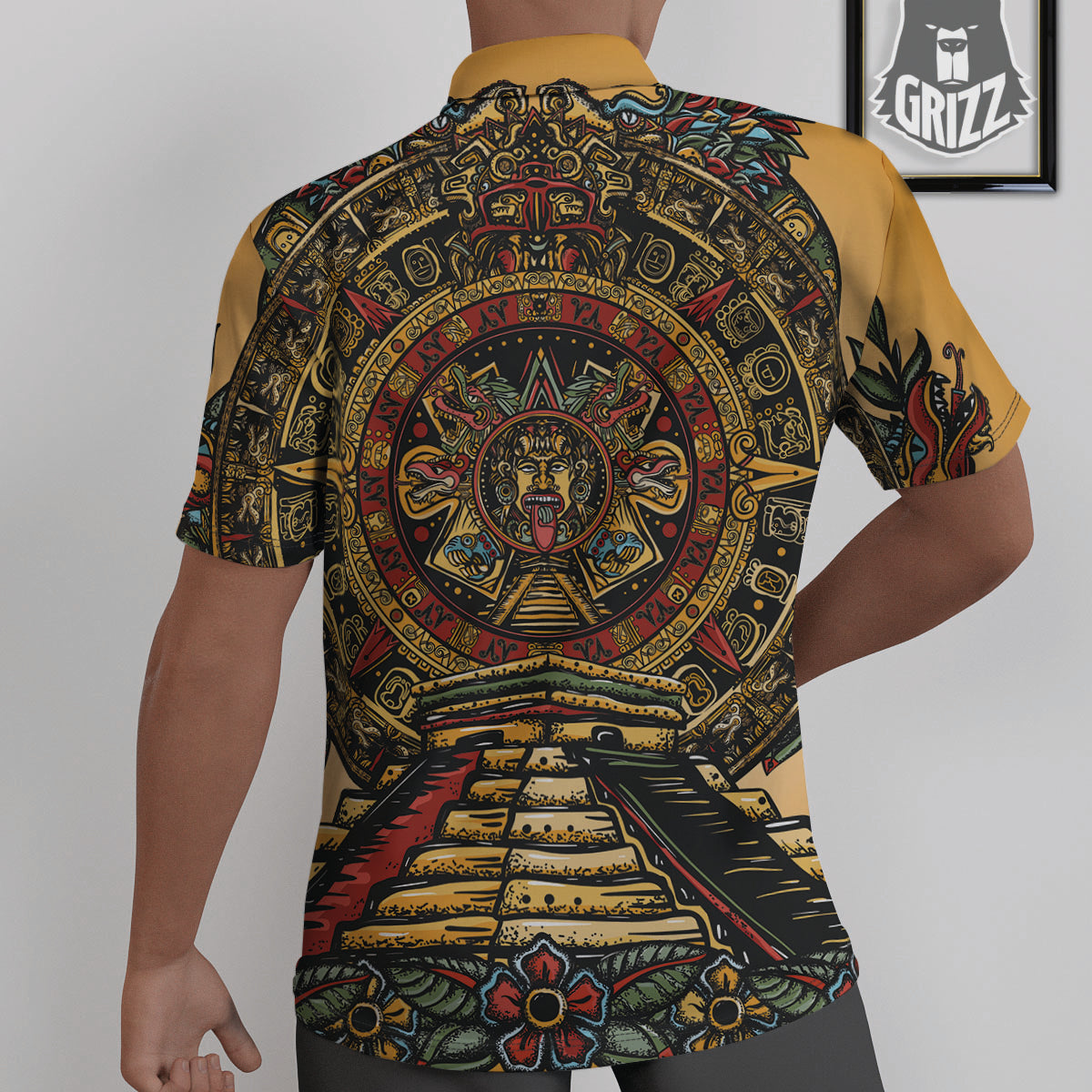 Statue Ancient Mayan Print Untucked Shirts-grizzshop