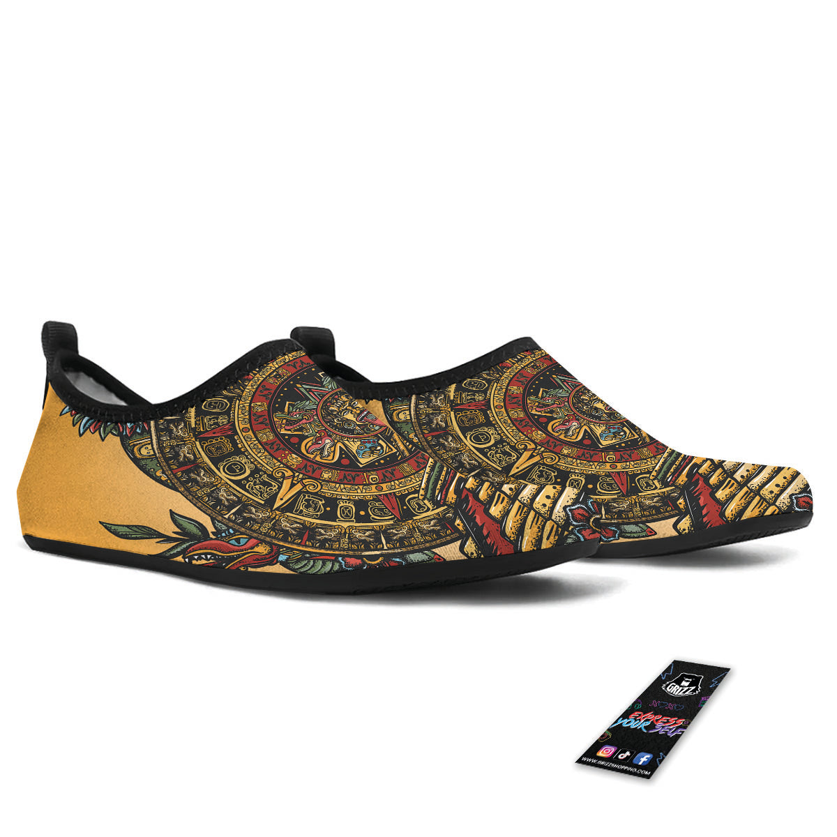 Statue Ancient Mayan Print Water Shoes-grizzshop