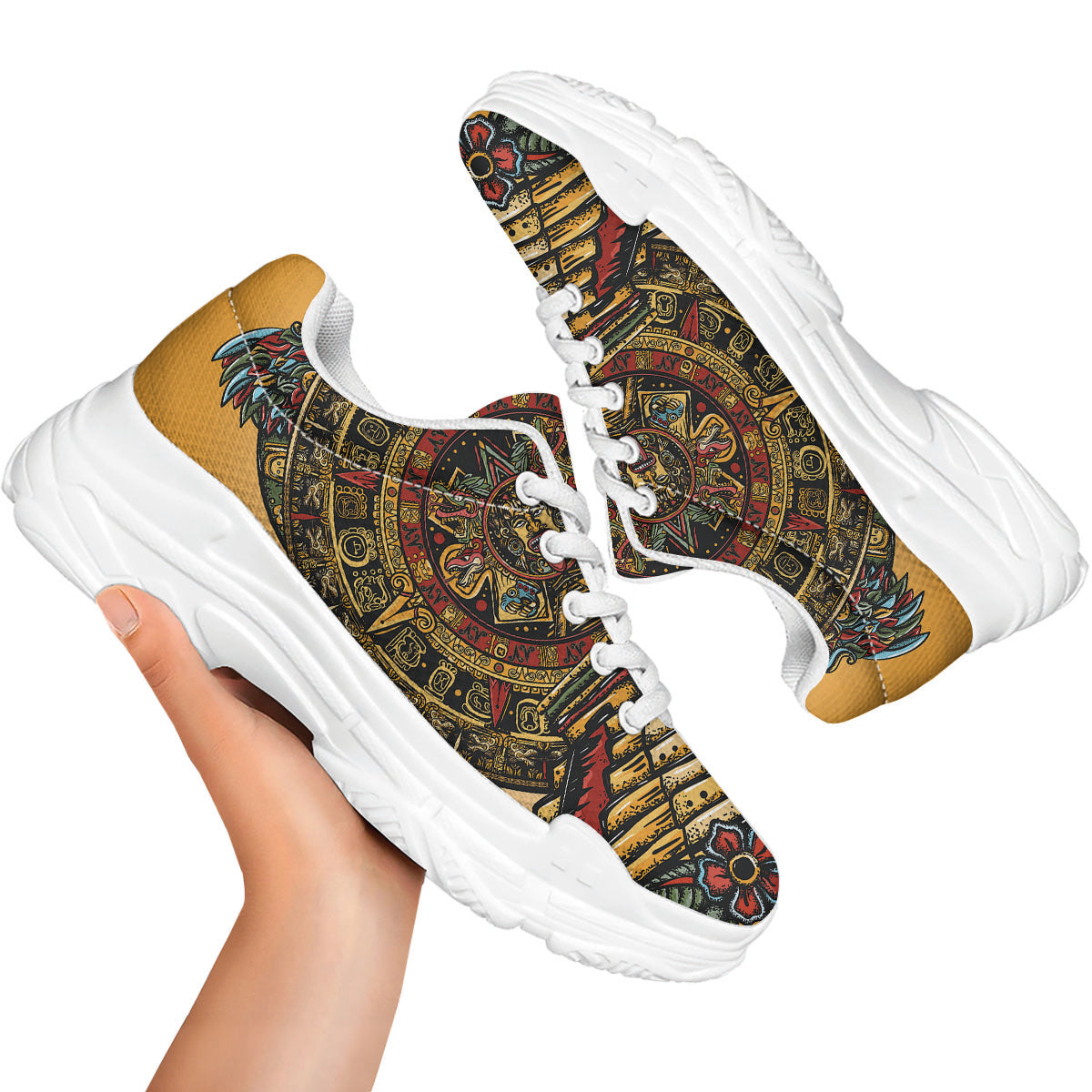 Statue Ancient Mayan Print White Chunky Shoes-grizzshop