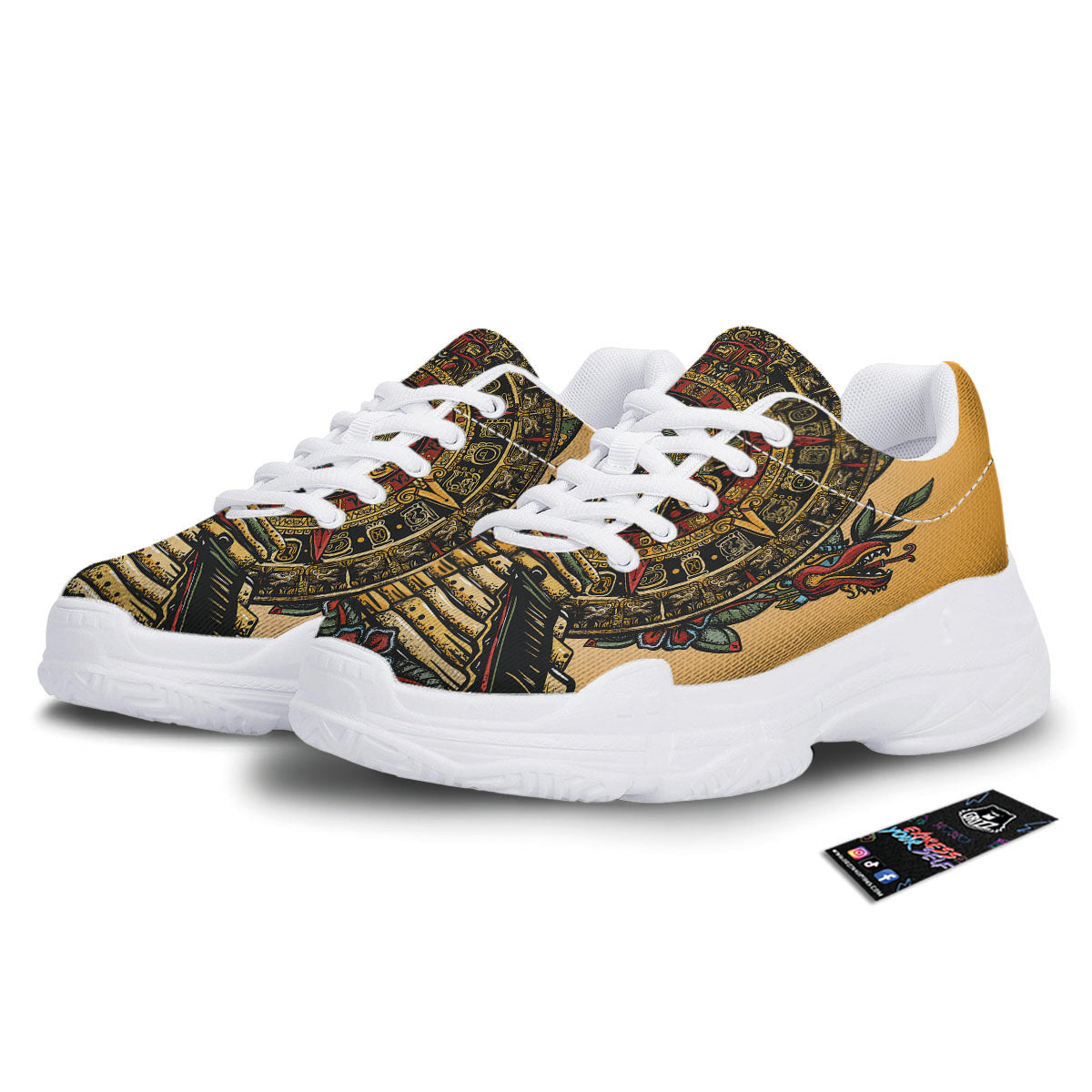 Statue Ancient Mayan Print White Chunky Shoes-grizzshop