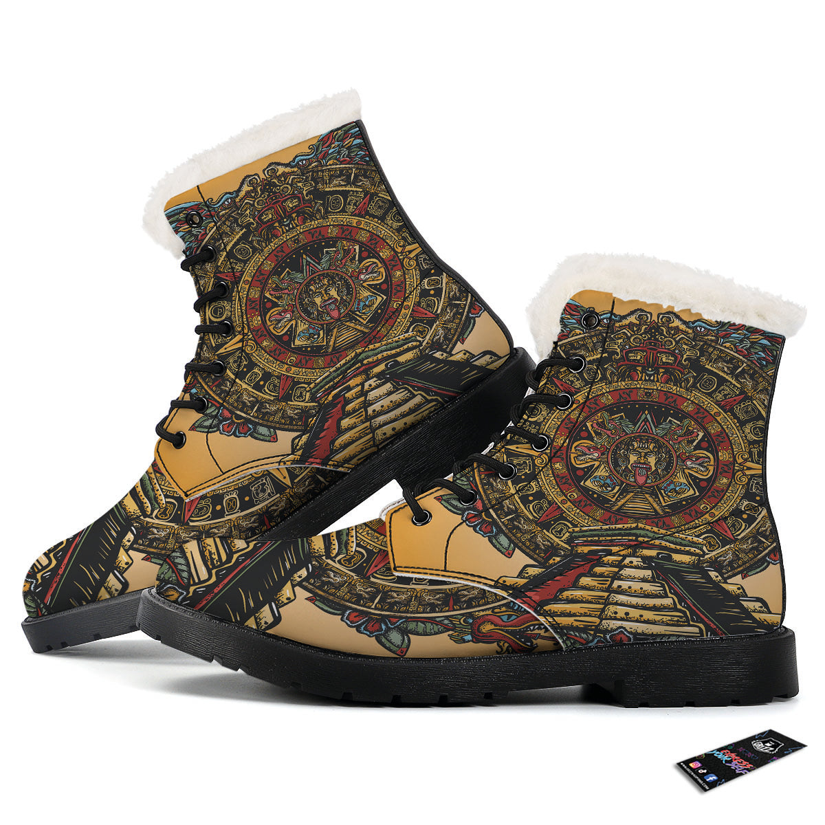 Statue Ancient Mayan Print Winter Boots-grizzshop