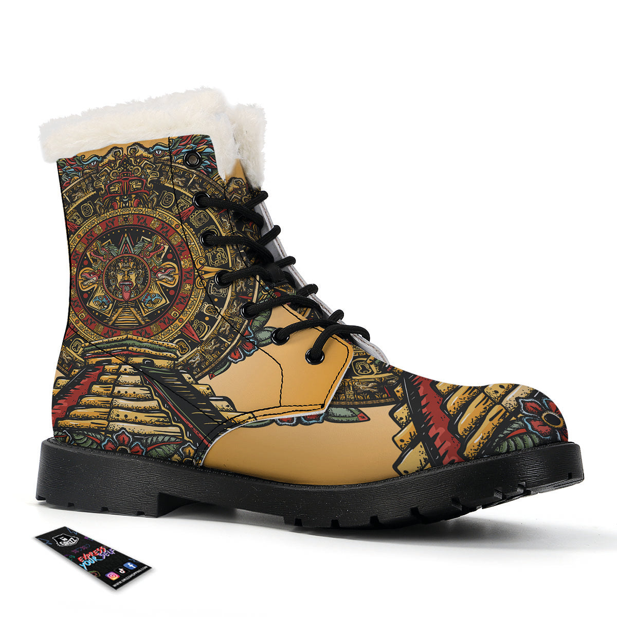 Statue Ancient Mayan Print Winter Boots-grizzshop