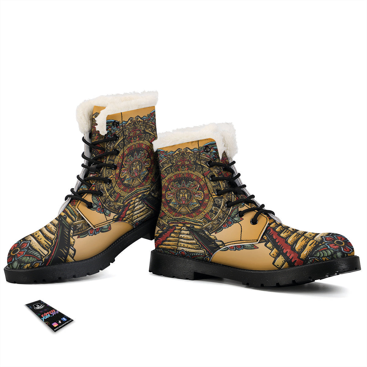 Statue Ancient Mayan Print Winter Boots-grizzshop