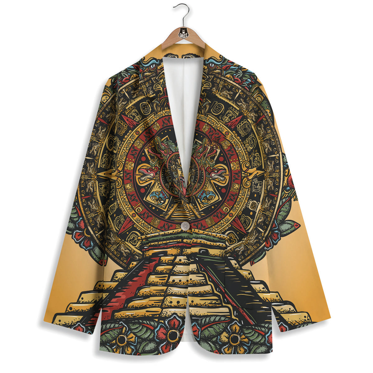 Statue Ancient Mayan Print Women's Blazer-grizzshop