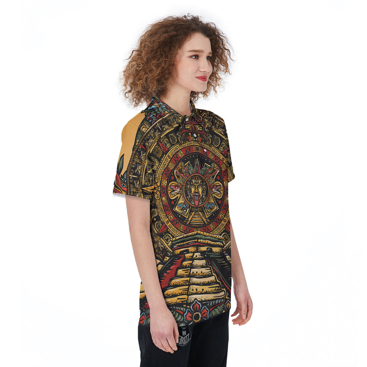 Statue Ancient Mayan Print Women's Golf Shirts-grizzshop