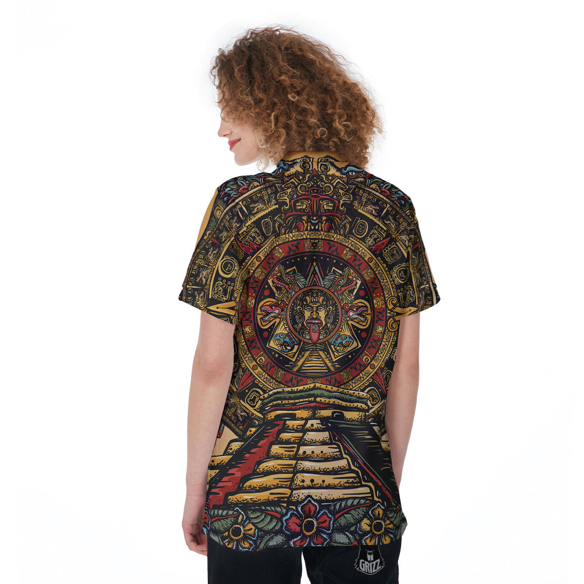 Statue Ancient Mayan Print Women's Golf Shirts-grizzshop