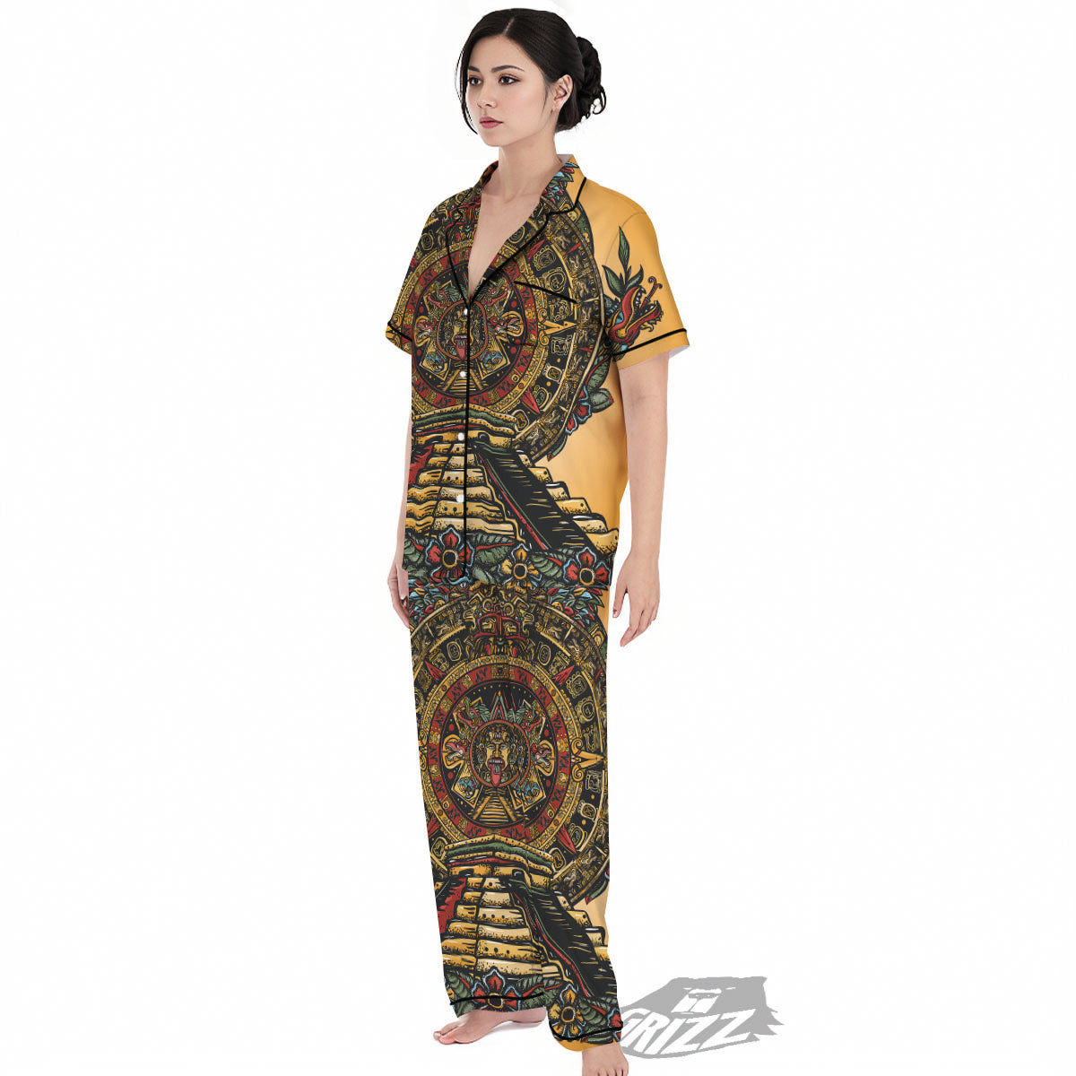 Statue Ancient Mayan Print Women's Pajamas Set-grizzshop
