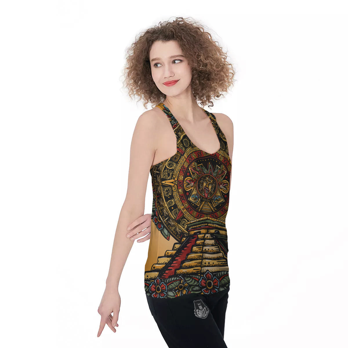 Statue Ancient Mayan Print Women's Racerback Tank Top-grizzshop