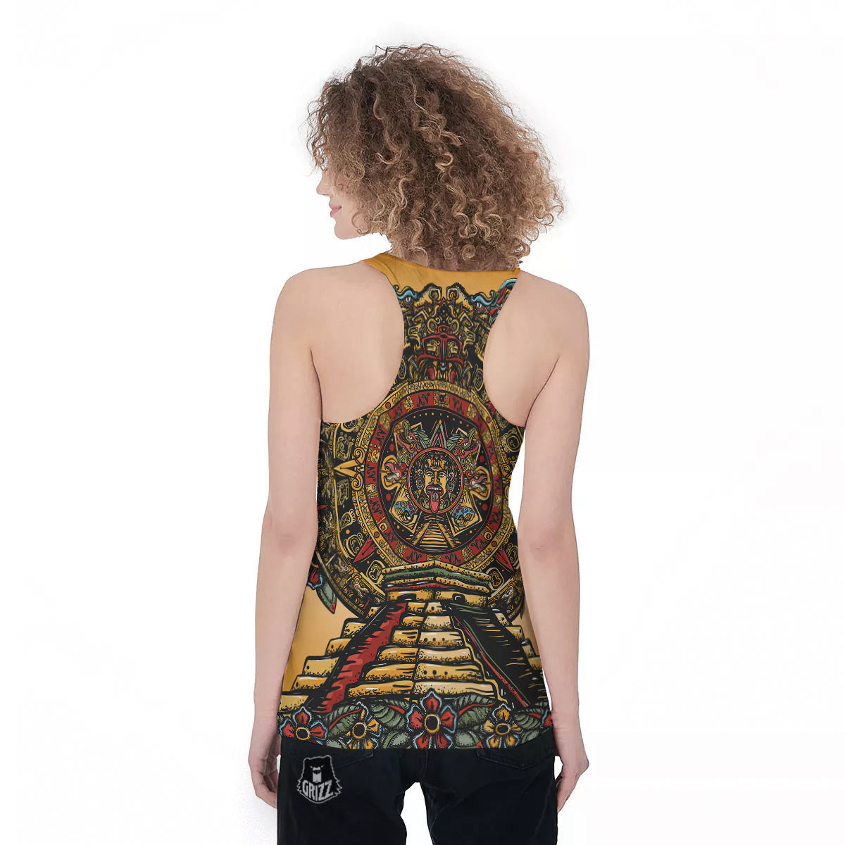 Statue Ancient Mayan Print Women's Racerback Tank Top-grizzshop