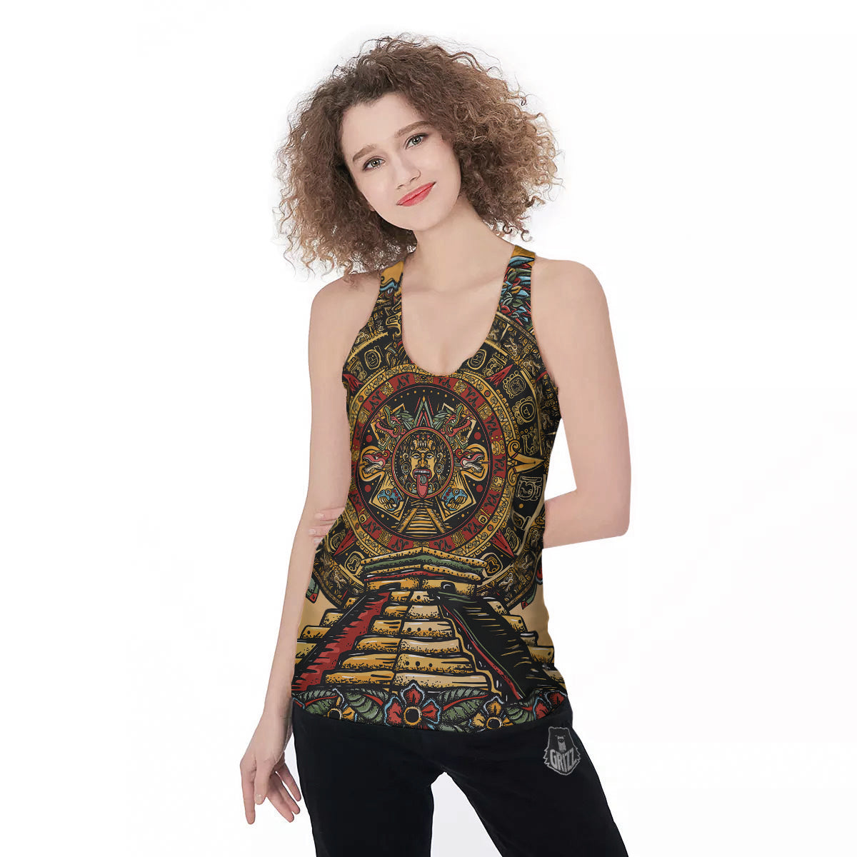 Statue Ancient Mayan Print Women's Racerback Tank Top-grizzshop