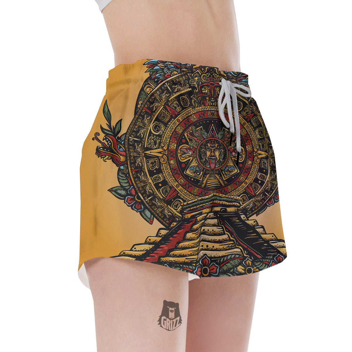 Statue Ancient Mayan Print Women's Shorts-grizzshop