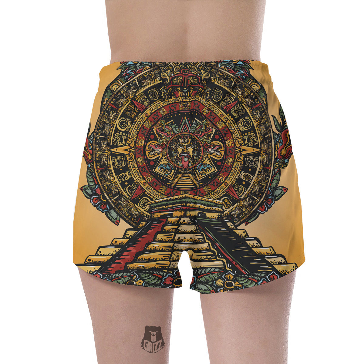 Statue Ancient Mayan Print Women's Shorts-grizzshop