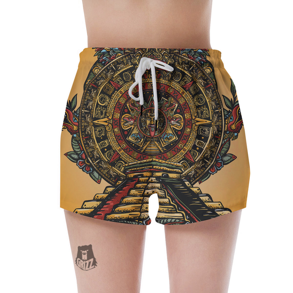 Statue Ancient Mayan Print Women's Shorts-grizzshop