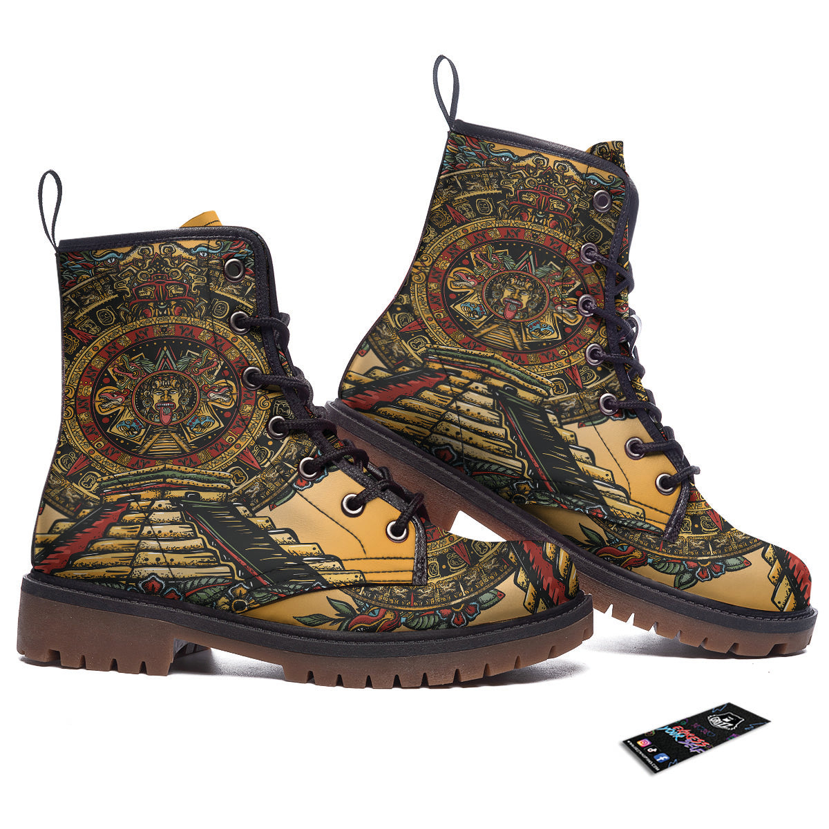 Statue Ancient Mayan Print Work Boots-grizzshop